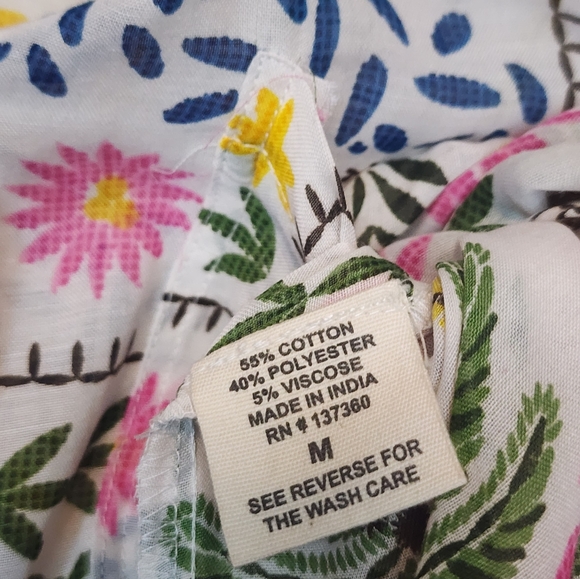 ​Violet Sky Tropical Boho Embroidered Print Button Down Tunic Shirt, Medium - Picture 6 of 7